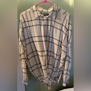 BDG Urban Outfitters Plaid Twist Button Front High low Top size S